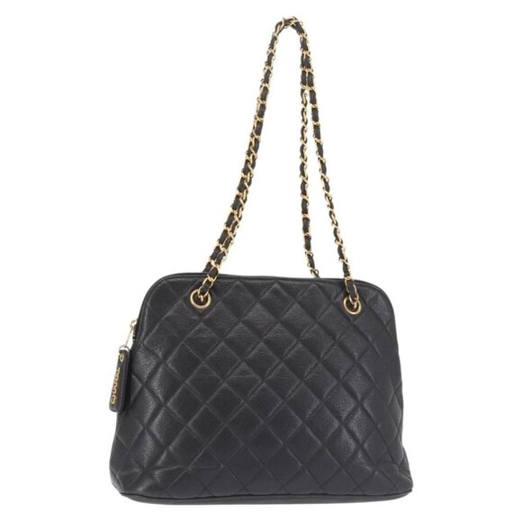 CHANEL Matelasse Chain Shoulder Bag Grained Calf Skin Black Gold CC Auth BA5773 - Picture 2 of 16